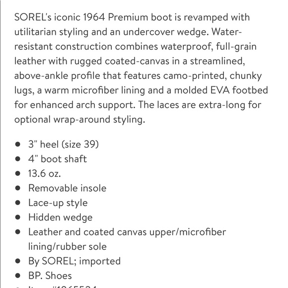 SOREL 1964 Premium Canvas' Waterproof Wedge Bootie - Picture 2 of 10